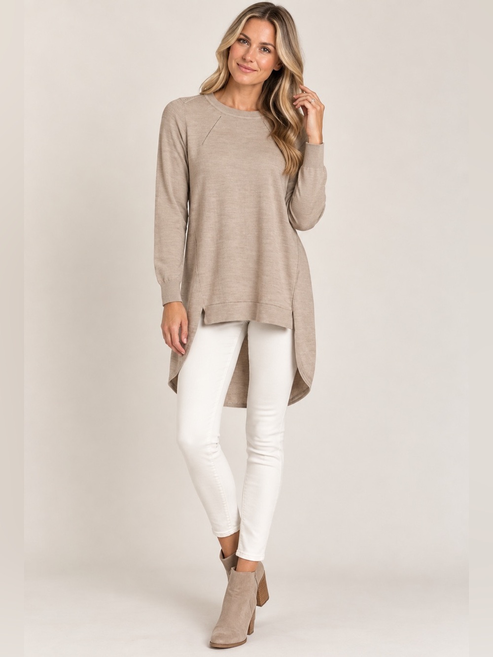 Karen Millen Women's Taupe High-Low Tunic Sweater
